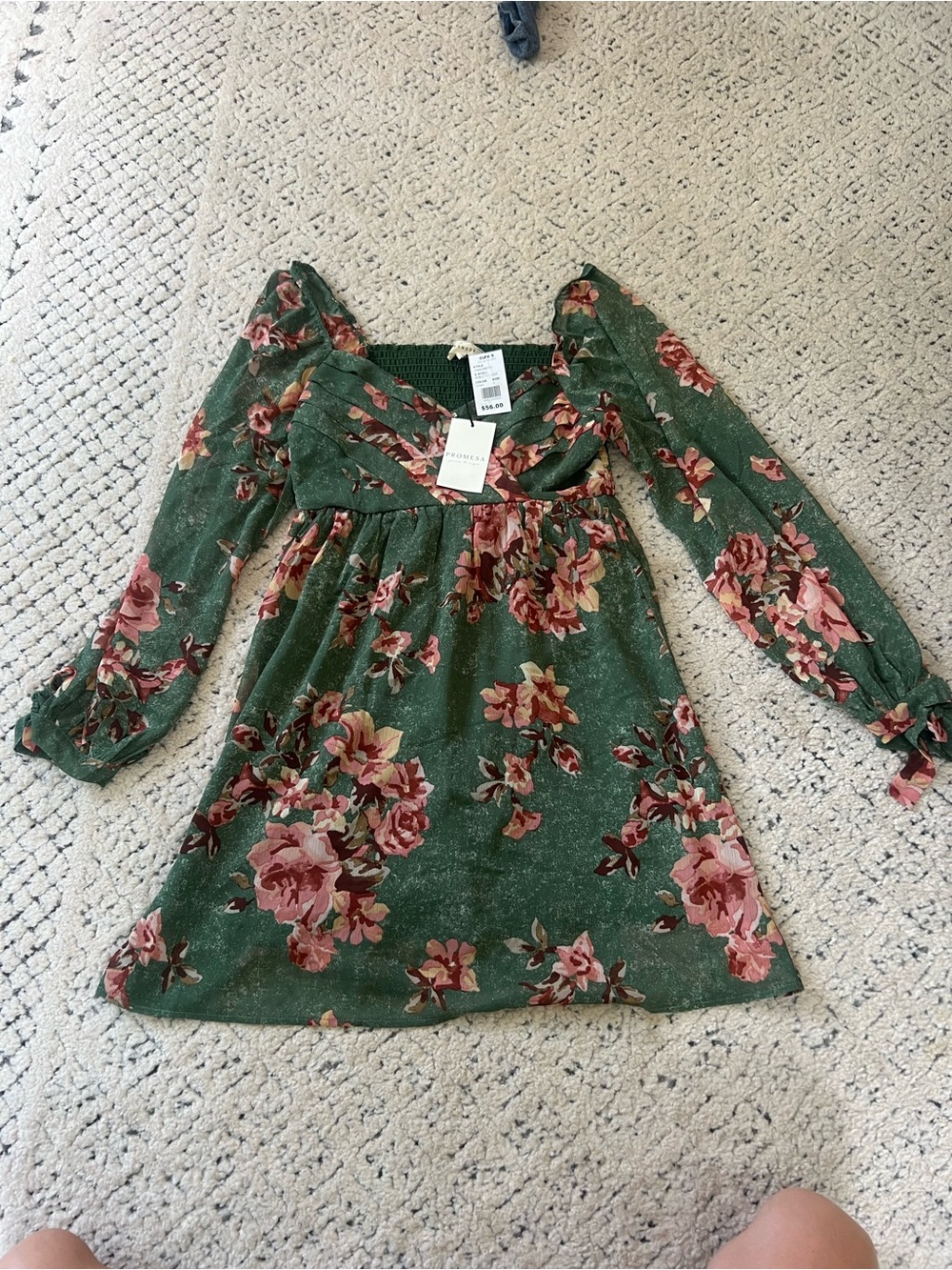 Promesa Green Floral Long-Sleeve Girls Dress